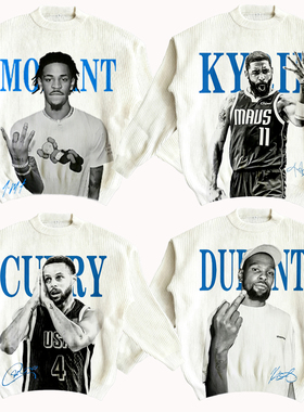 原创篮球球星数码直喷印花美式大印花秋冬保暖毛衣潮男女针织衫