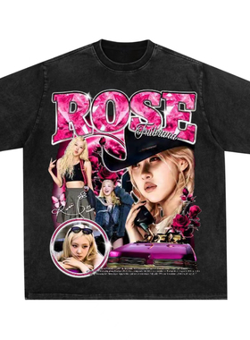rose朴彩英美式数码直喷透气印花美式复古圆领T恤高街潮休闲短袖