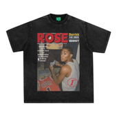 直喷印花圆领短袖 罗斯rose美式 复古数码 水洗做旧高街纯棉T恤宽松