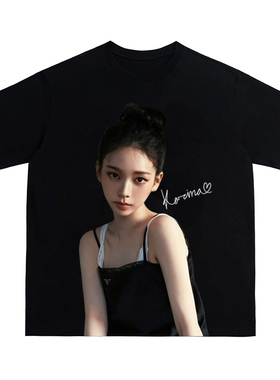 柳智敏美式数码直喷透气印花美式复古圆领高街休闲纯棉短袖T恤潮