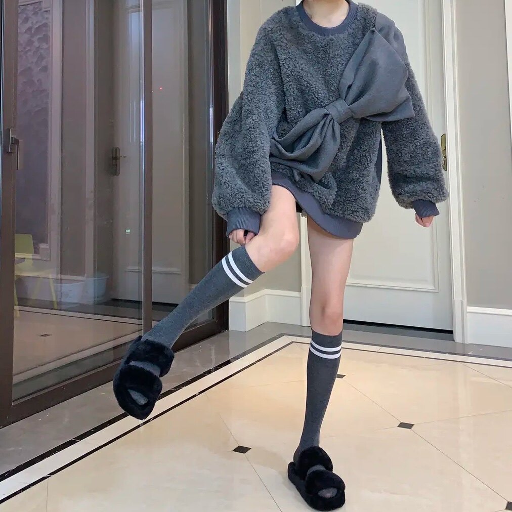 AY日系学院风条纹小腿袜二条杠JK中筒袜秋冬棉袜美腿显瘦及膝袜子