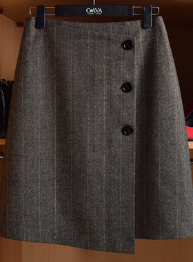 人字毛呢半身裙秋冬女长裙2018新款修身包臀裙中长款格子毛呢裙子