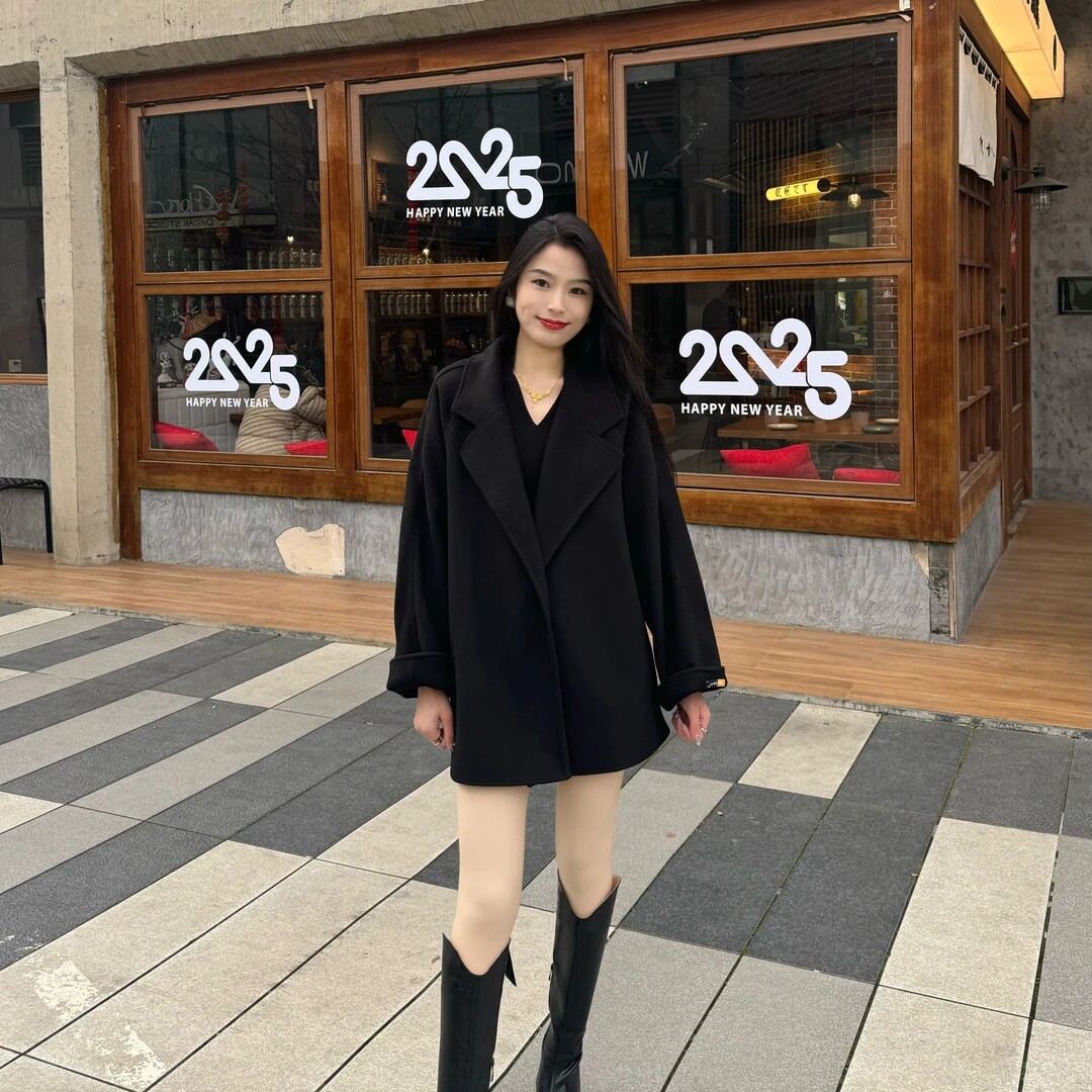 春款上新 2025双面绒大衣女短款小个子宽松韩版显瘦加厚毛呢外套