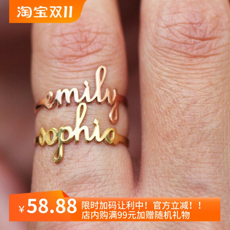 支持刻字!定制名字戒指!欧美DIY英文字母不锈钢戒指高保色指环