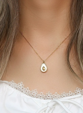 欧美ins摩登简约小众潮流气质项坠饰品 不锈钢贝壳牛油果吊坠项链