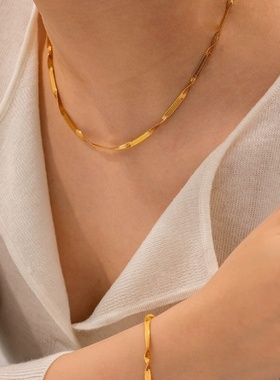 欧美INS网红18K真金镀金不锈钢首饰潮流吊坠摩登手链链式手链饰品