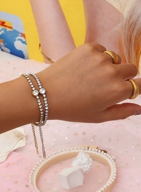2024新款简约清新圆形锆石手链 韩版个性摩登小众设计饰品
