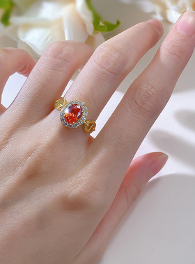 经典款2024新款芬达橙椭圆6*8戒指女925银女设计感欧美时尚气质
