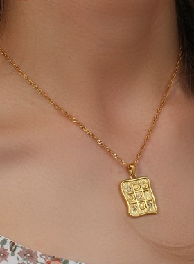 欧美ins摩登简约流行百搭项坠饰品 不锈钢九宫格月亮星星吊坠项链