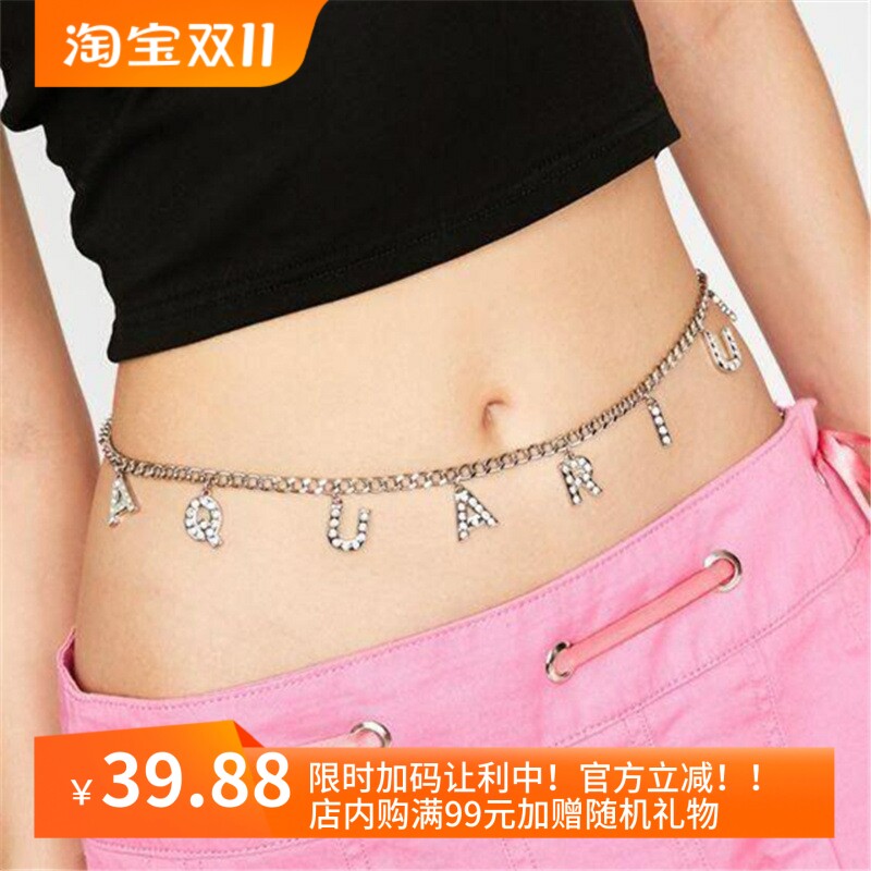 欧美Waist chain摩登水钻镶嵌字母挂坠金属细链腰链腰饰MW2723