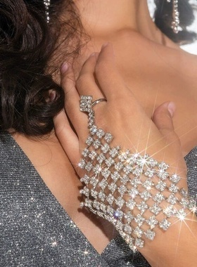 亚马逊热销饰品派对满钻渔网手背链塑形美体镶钻连指手链Bracelet