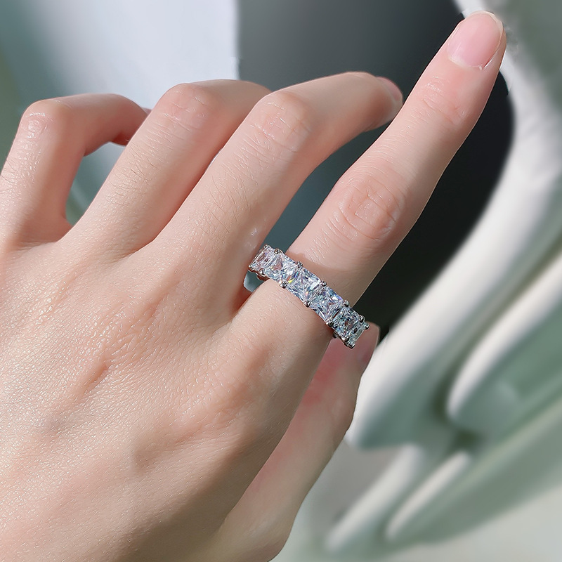 经典款珠宝2024新款925银5*5公主方白钻高碳钻戒指时尚简约戒指环