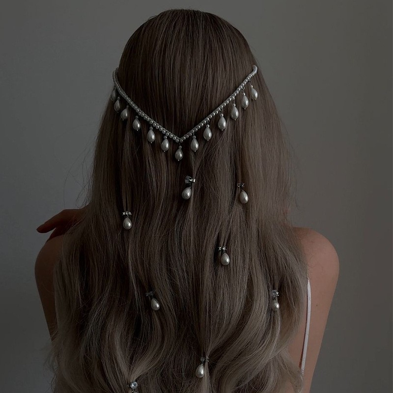 欧美ins风人造珍珠发箍百搭舞会吊坠发箍后脑勺发饰女款 headband