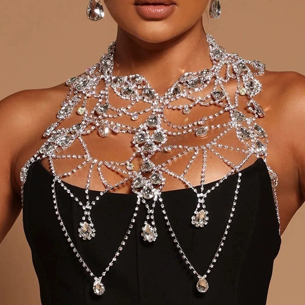 欧美时尚多层水钻胸链个性夸张吊坠胸链身体链配饰 Chest chain