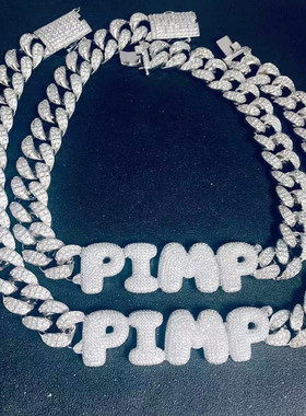 可定制！欧美嘻哈微镶锆石泡泡字母项链数字符号项链吊坠锁骨链