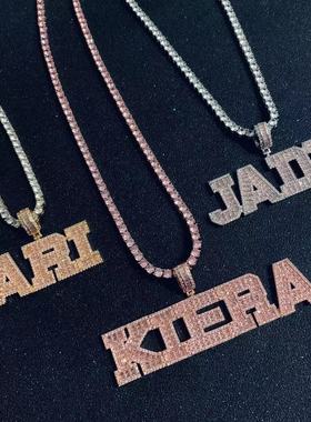 欧美嘻哈风微镶锆石金银粉色项链