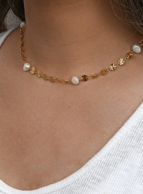 2024跨境欧美INS饰品小众摩登圆雪花片淡水珍珠手链项链女