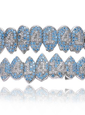 欧美嘻哈Rapper微镶锆石1414牙套GRILLZ尖牙吸血鬼镶钻万圣节假牙