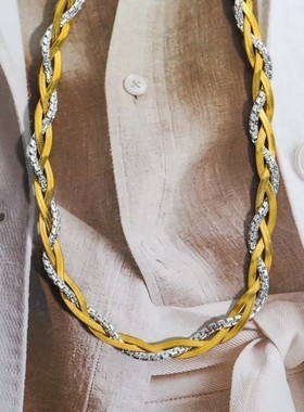 欧美跨境摩登复古基础百搭撞色渐变银金色刀片链项链18k电镀钛钢