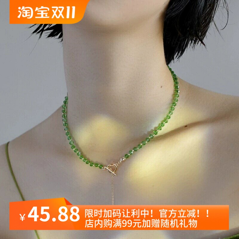 欧美跨境祖母绿色项链气质流苏锁骨原创设计气质锁骨链新款颈链