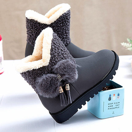 秋冬季7少女孩中大童9皮面加厚雪地靴13中小学生16公主保暖棉短靴