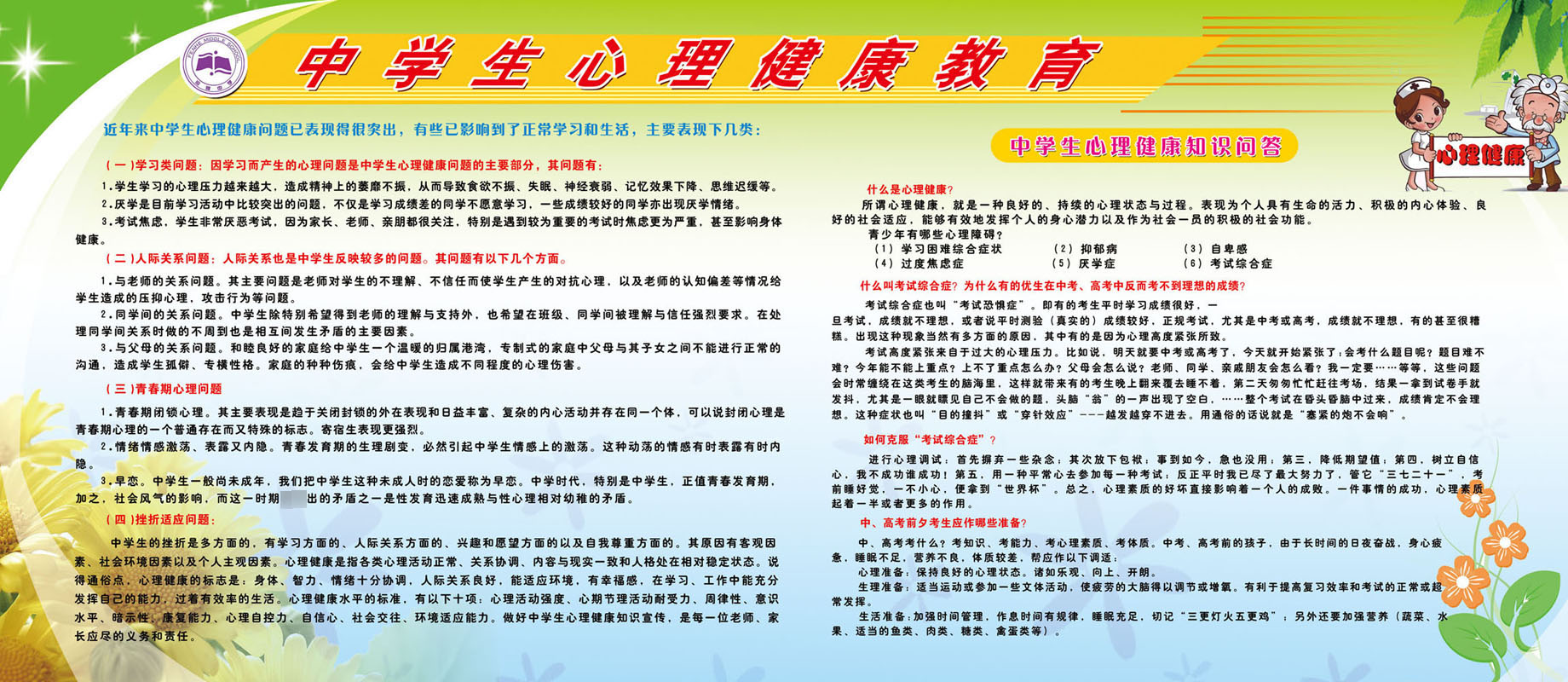594画布海报展板喷绘贴纸图片51中学生心理健康教育宣传栏印制