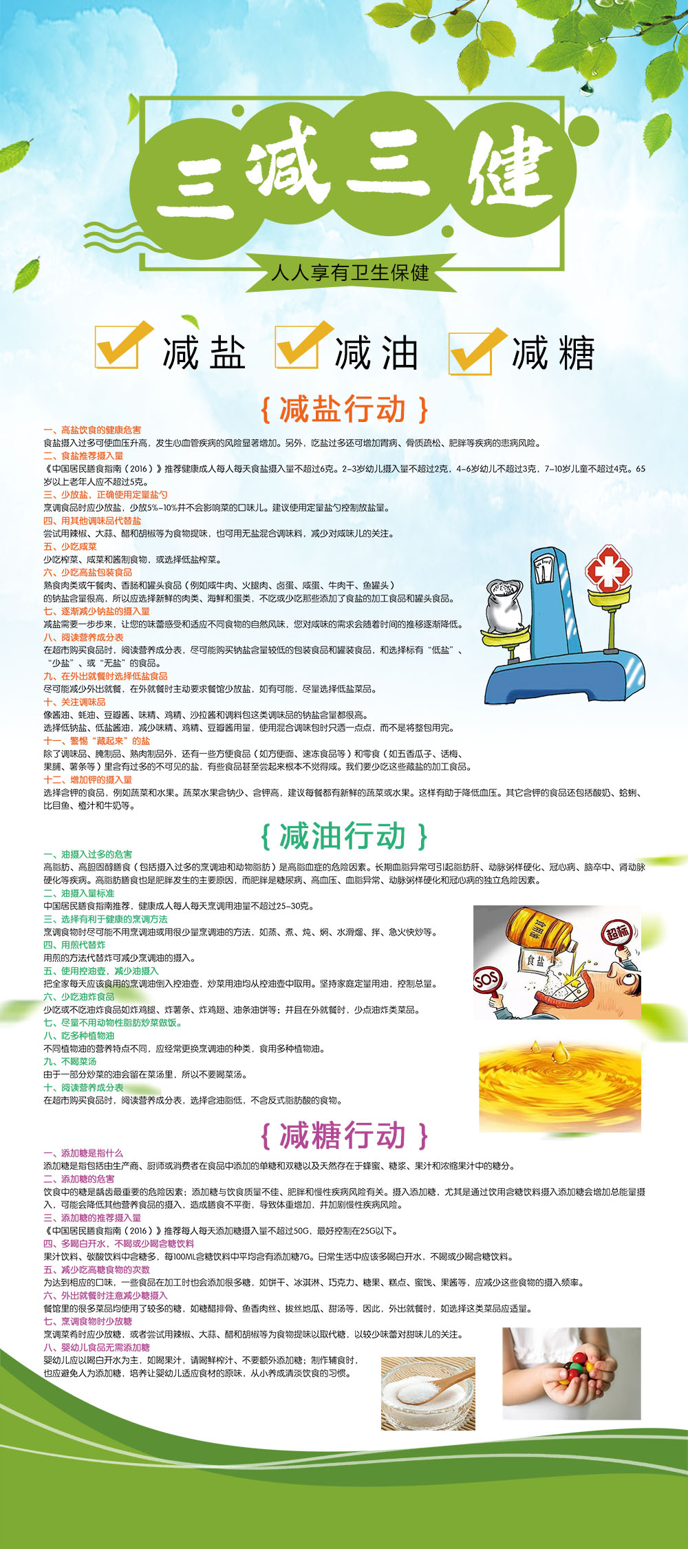 767三减三健减盐减油减糖364贴纸挂图海报印制展板写真喷绘