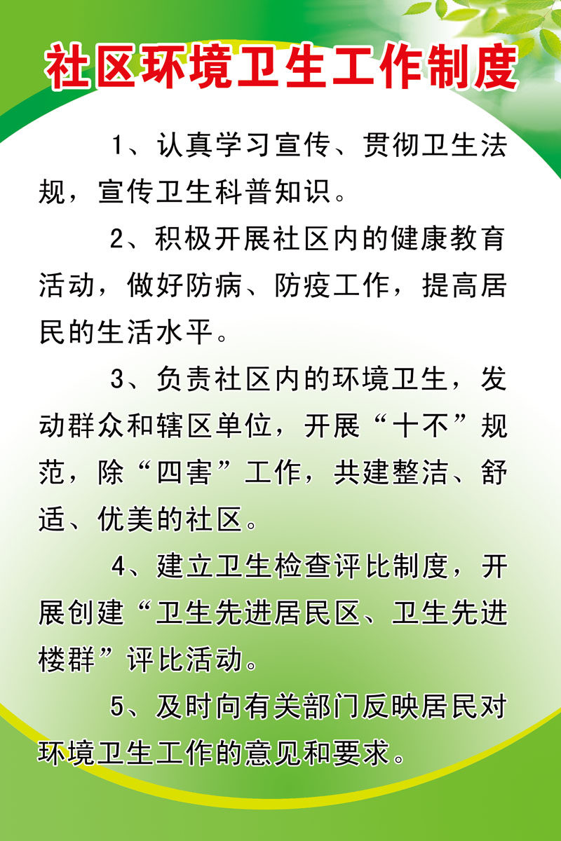 210摆件海报展板喷绘贴纸素材7295社区环境卫生工作制度