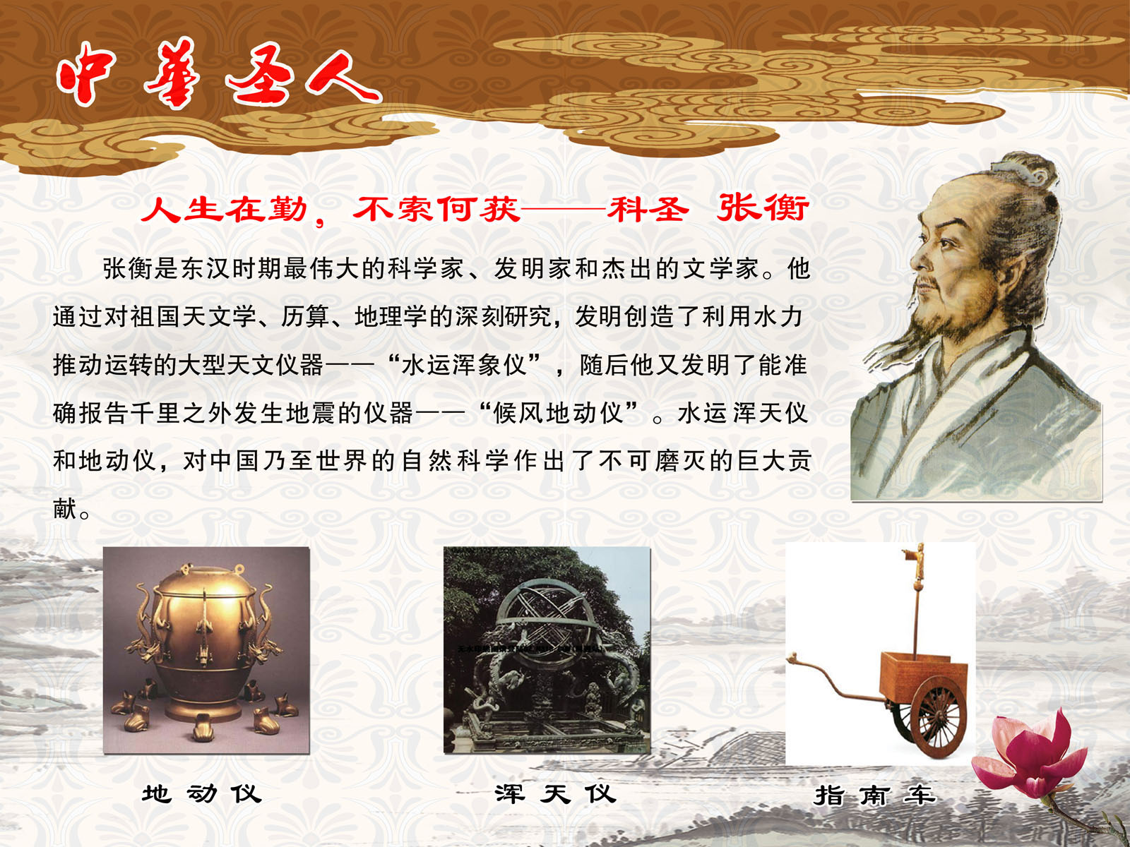 608画布海报展板喷绘贴纸图片620校园文化圣人科学家张衡简介