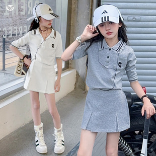短裙裤 女童中袖 POLO衫 两件套中大童夏装 2025夏季 儿童运动套装 新款