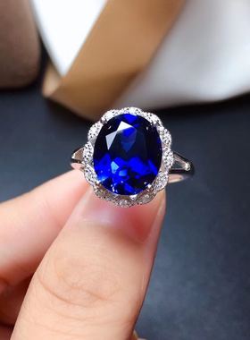 豪华大气风夸张纯银蓝宝石戒指