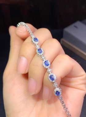 925银斯里兰卡不变色蓝宝石手链