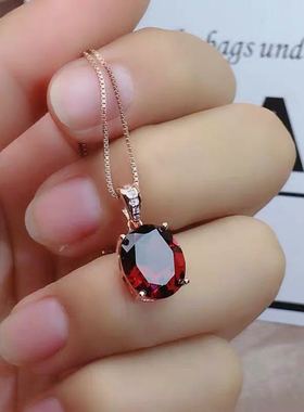 天然石榴石纯银项链大气高档吊坠