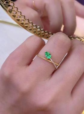 小宝石天然祖母绿纯银活口戒指