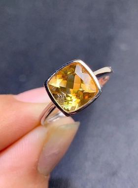 包边纯银开口可调节黄水晶戒指