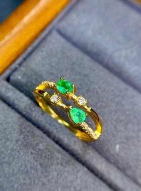 祖母绿能量活口纯银镀18k戒指