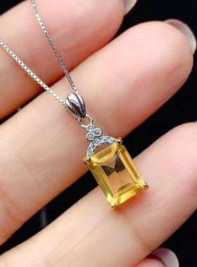 纯银简单大方黄水晶吊坠新款特惠