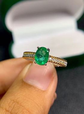 纯银镶嵌活口天然祖母绿戒指