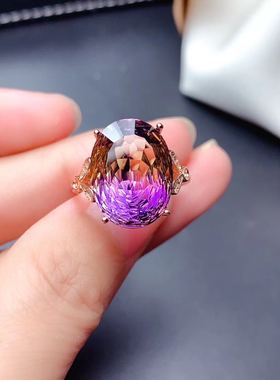 纯银天然招财日韩风黄水晶戒指