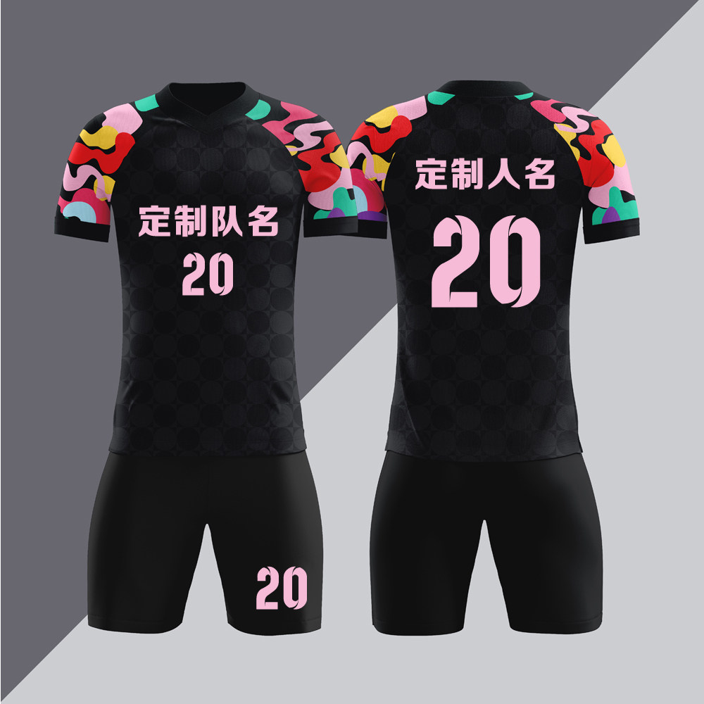 全身数码定制印刷成人儿童足球服套装球衣比赛训练队服LBZ090黑色