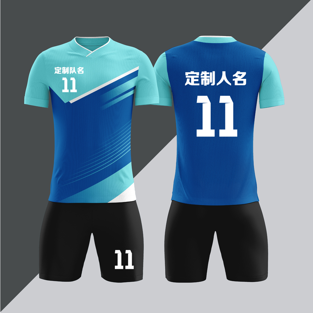 全身数码定制印刷成人儿童足球服套装球衣比赛训练队服LBZ064彩蓝