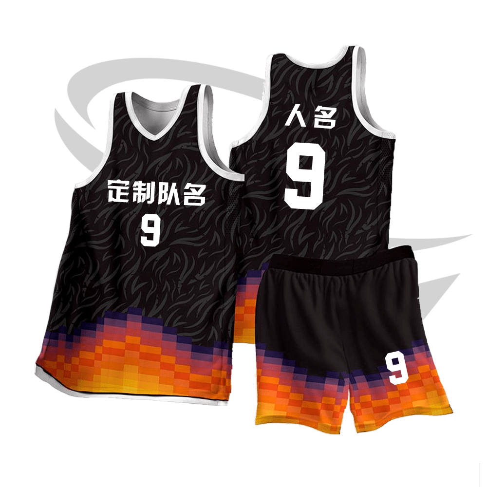 全身数码定制印刷成人儿童篮球服套装球衣比赛训练队服JA0229黑色