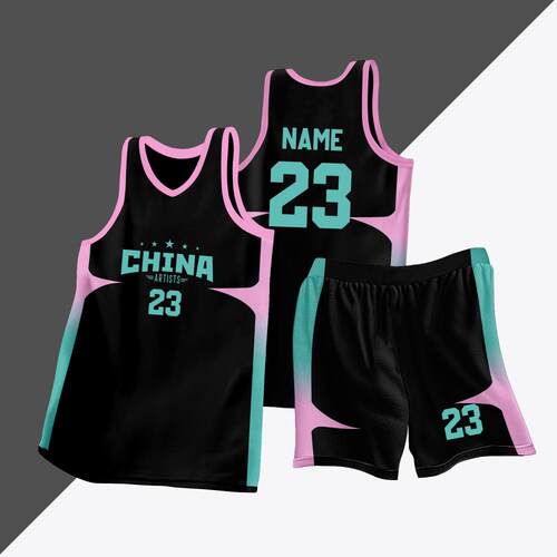 全身数码定制印刷成人儿童篮球服套装球衣比赛训练队服LB109 黑色