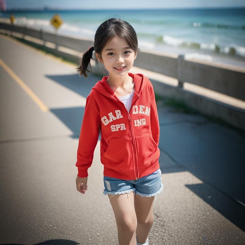 品牌女童2025春季新款外贸童装开衫纯棉毛圈卫衣红色拉链连帽外套