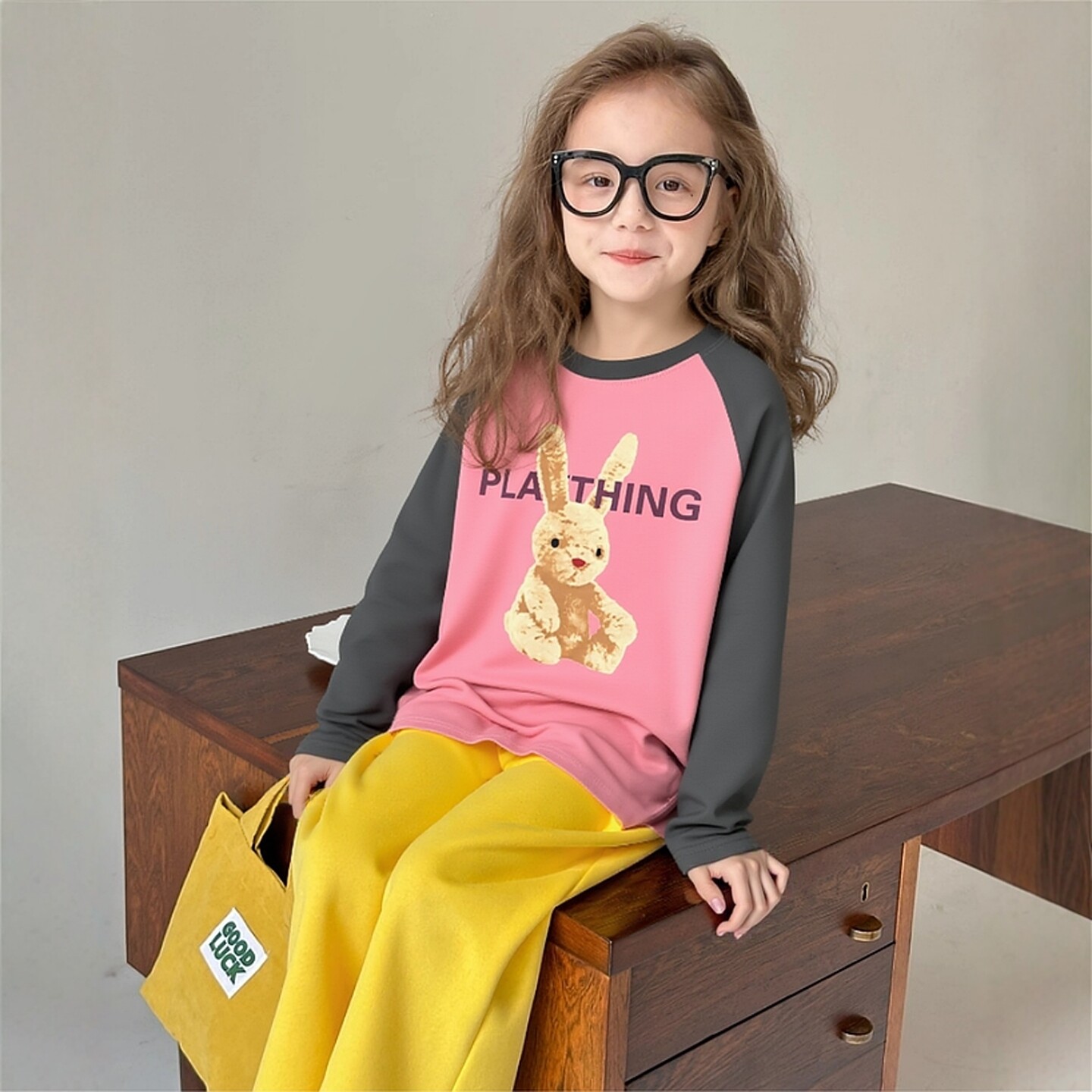 中大童品牌童装春季韩版女孩纯棉打底衫长袖T恤儿童服装卡通兔子