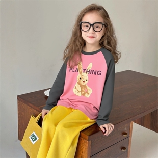 中大童品牌童装春季韩版女孩纯棉打底衫长袖T恤儿童服装卡通兔子