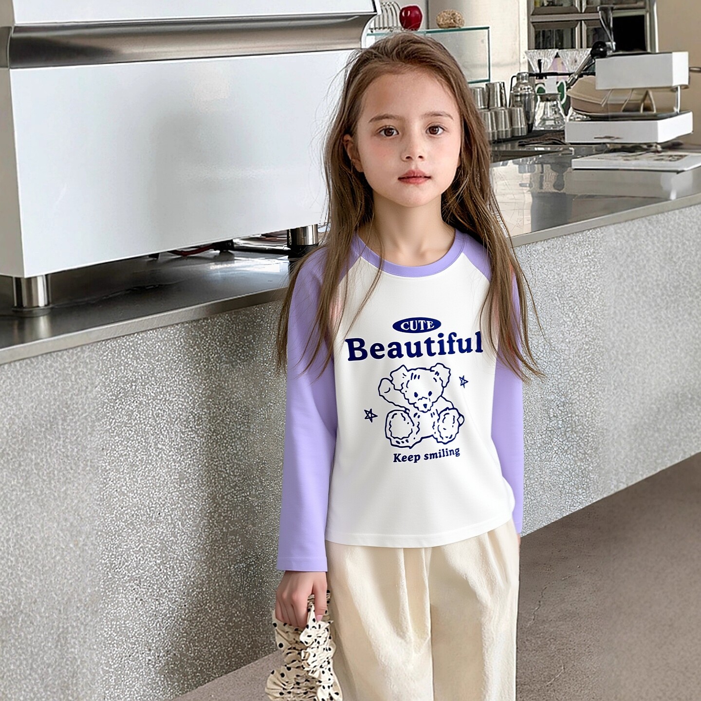 中大童品牌外贸童装女童纯棉印花长袖t恤春季新款 女孩打底衫衣服