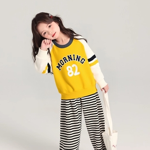 上衣女宝宝衣服拼袖 儿童韩版 纯棉毛圈运动卫衣潮 新款 品牌2025秋季