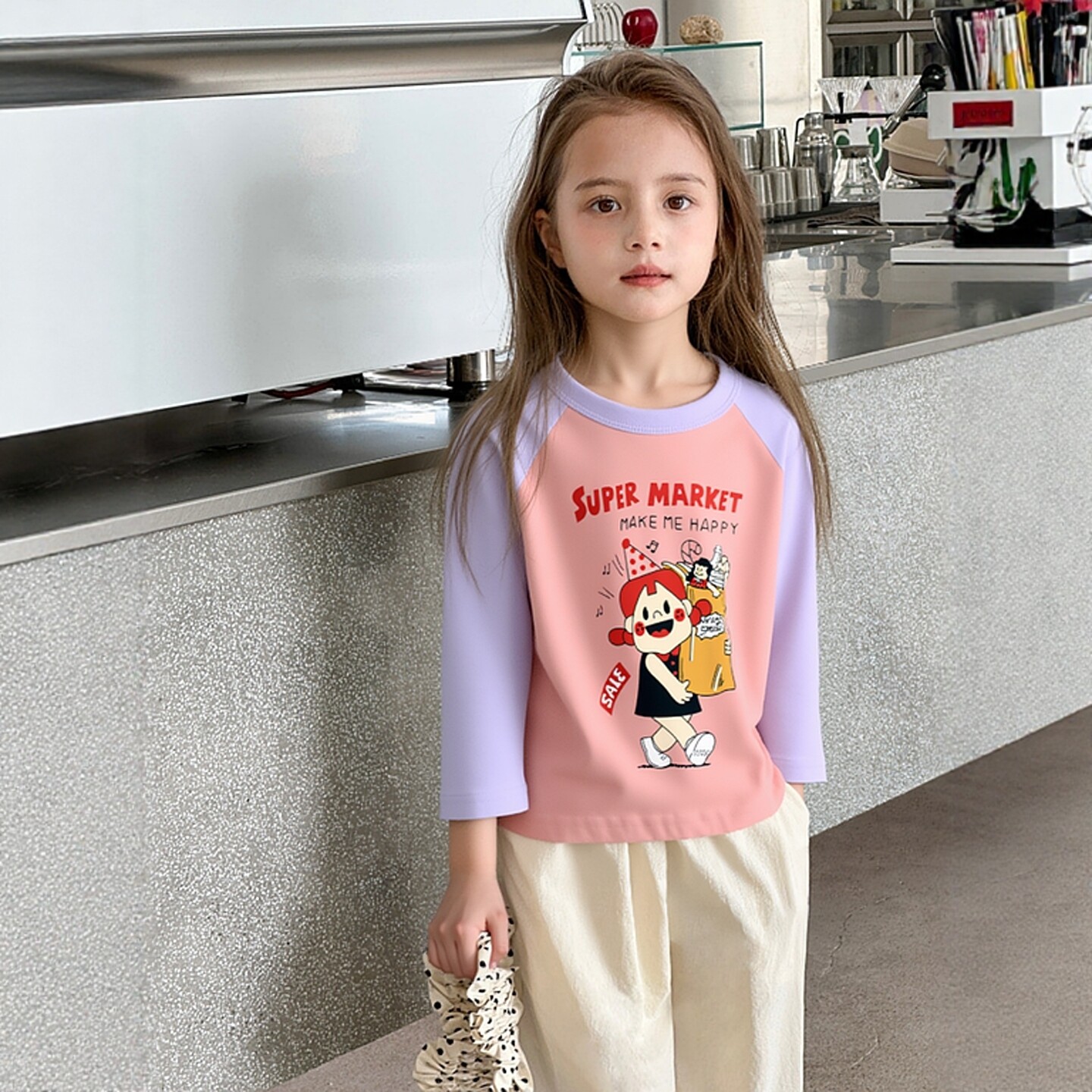 品牌外贸童装新款2026春季新品 卡通女童纯棉长袖T恤儿童服装kids