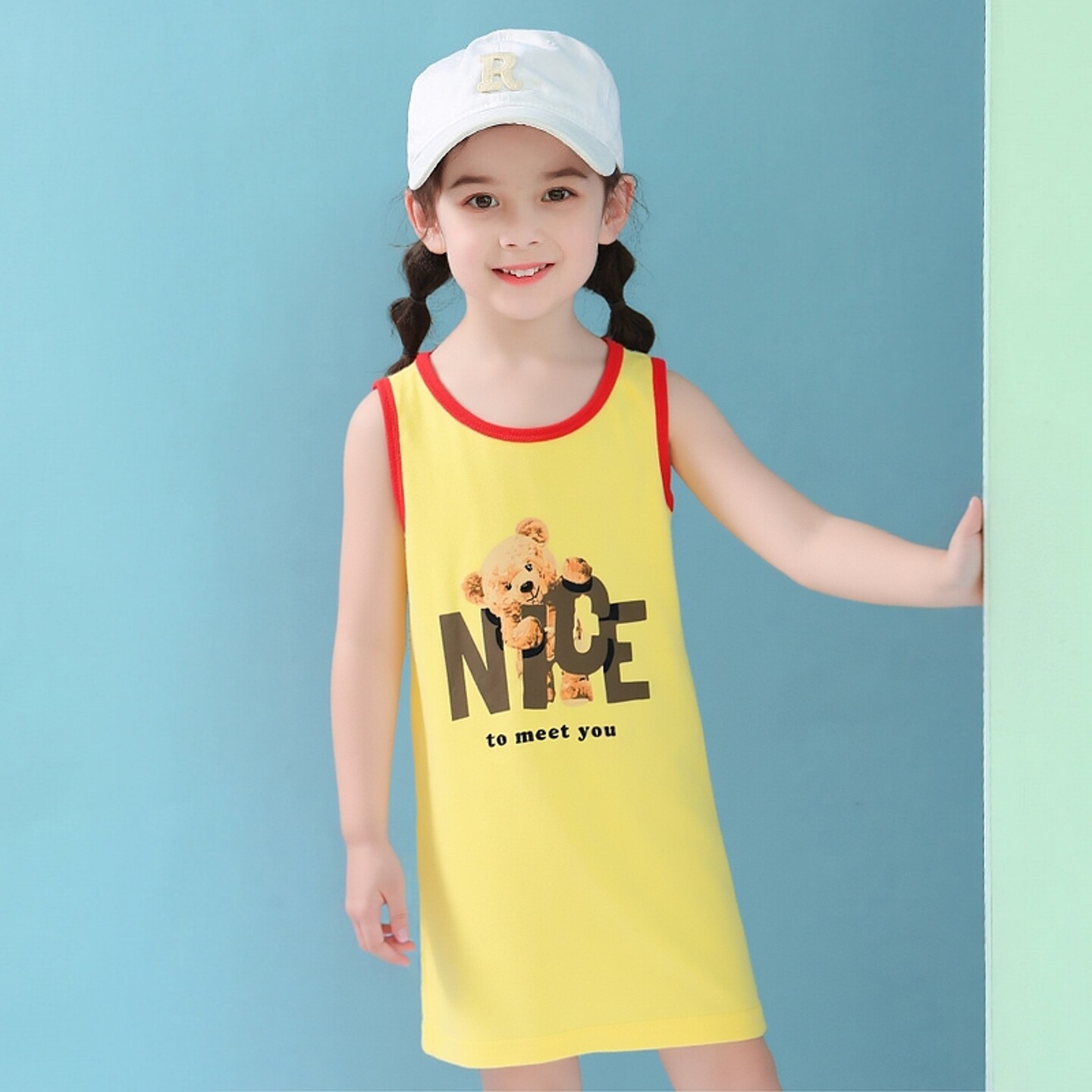 27home女童背心夏季新款 儿童印花纯棉无袖连衣裙宝宝中长款裙子